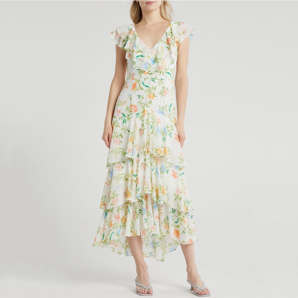 WAYF Floral Ruffle Tiered Dress